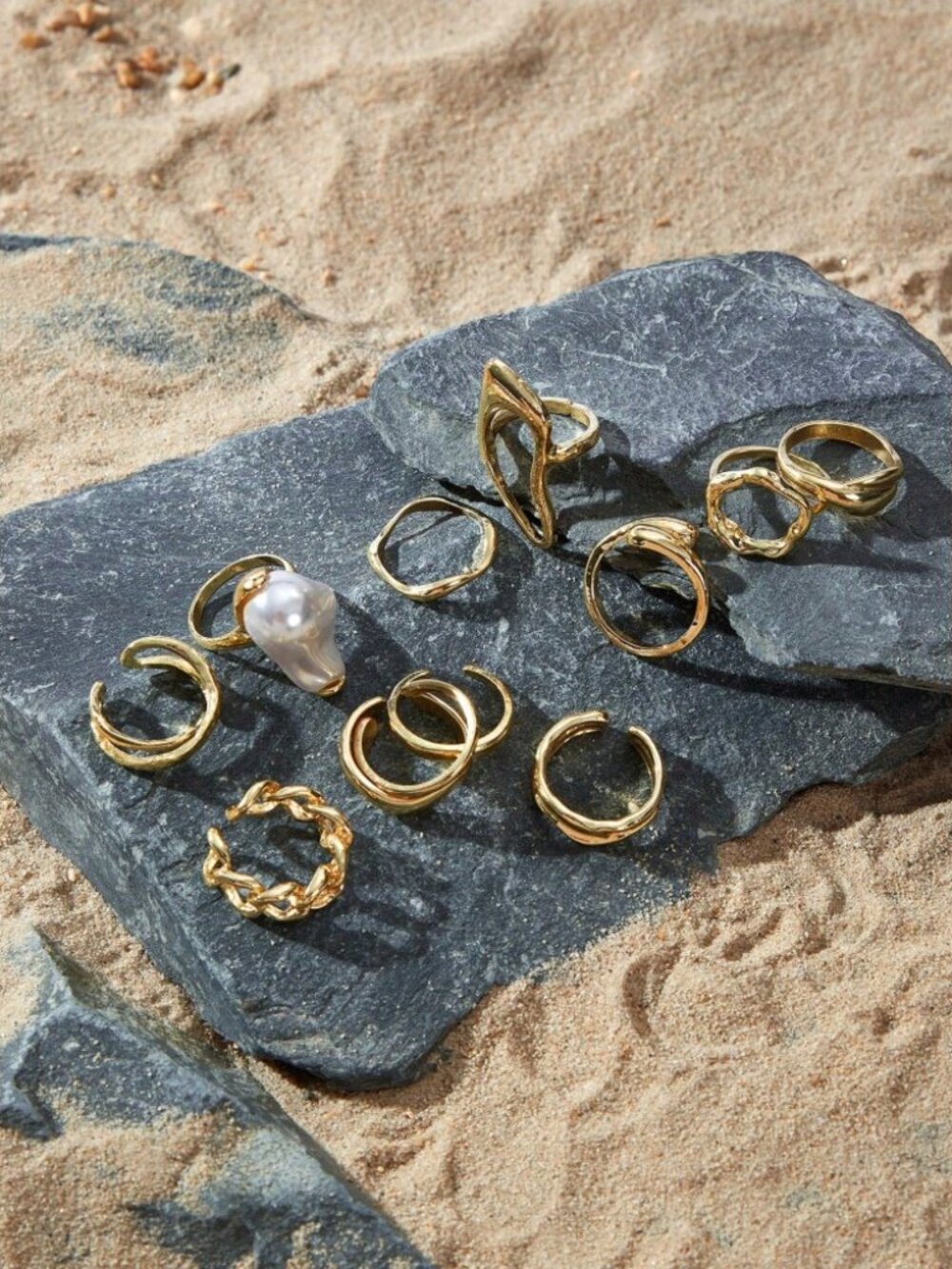 Gold Baroque Pearl Multi Stackable Ring Set